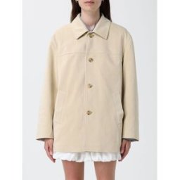 Dunst Giacca a camicia in pelle sintetica con colletto classico e spalle scese Beige Taglia S