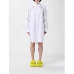 Msgm Mini abito chemisier in cotone con inserti in pizzo e orlo asimmetrico Bianco Taglia 42