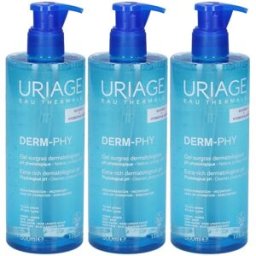 uriage DERM-PHY Gel Doccia Dermatologico lenitivo e protettivo senza sapone, pelle sensibile 3x500 ml