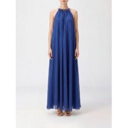 Zimmermann Abito lungo in seta plissettata con scollatura all'americana Blue Taglia 1