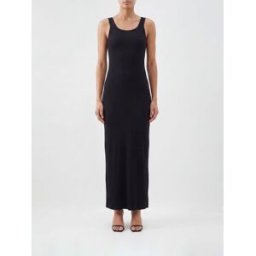 Msgm Abito midi a tubino in viscosa slim fit con scollo a U Nero Taglia S