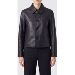 Zadig & Voltaire Giacca a camicia in pelle con logo ricamato Nero Taglia M