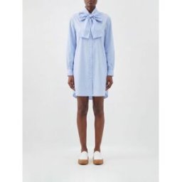 Moschino Mini abito chemisier in cotone con collo a fusciacca Azzurro Taglia M
