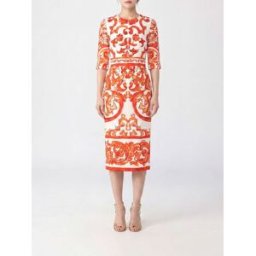 Dolce&Gabbana Abito midi a tubino in seta con stampa Maioliche e maniche corte Fantasia Taglia 42