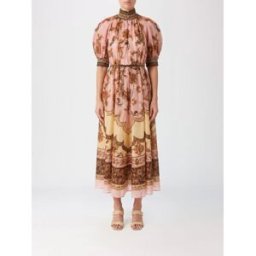 Zimmermann Abito midi in seta a stampa floreale con maniche a palloncino Rosa Taglia 3