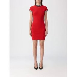 Versace Mini abito a tubino in cotone slim fit con profili a contrasto Rosso Taglia 42