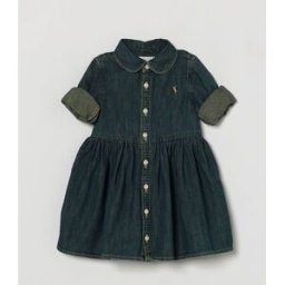 Ralph Lauren Set due pezzi da bambina con abito chemisier in denim Blue Navy Taglia 18M