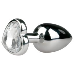 EasyToys Metal No.2 - plug anale con pietra a forma di cuore (argento-bianco)