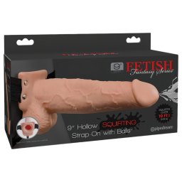 Pipedream Fetish Strap-On 9 - dildo cavo spruzzante con imbracatura (color carne)