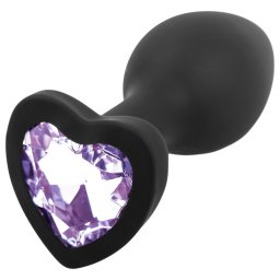 Sunfo - plug anale in silicone con gemma a cuore - nero/lilla