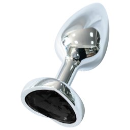 Sunfo - plug anale in metallo con pietra nera a forma di cuore (argento)