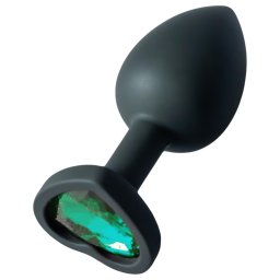 Sunfo - plug anale in silicone con pietra a cuore verde scuro - nero