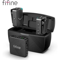 FIFINE Microfono Lavalier Wireless M9, Sistema di Microfoni a Clip Senza Fili (2 Pezzi) per Registrazione Vlog, Compatibile con iPhone/Android/Fotocamera/Laptop