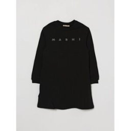 Marni Abito da bambina in cotone a maniche lunghe con logo di strass Nero Taglia 8