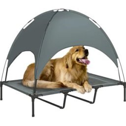 PawHut Cuccia Surleve per cani con parasole, lettino da campeggio per cani e gatti in tessuto traspirante, telaio in metallo anti-UV, T-Bag