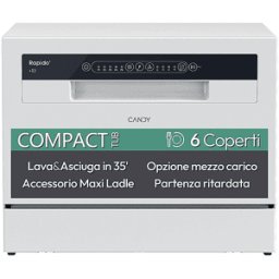 Candy LAVASTOVIGLIE Libera installazione (FS) CP 6E51LW, Programmi 5, Dimensioni: L 55 cm, A 44,3 P 50,1 Rumorosità 51 dB(A), Consumo di acqua 6,5 l, Bianco, Classe E