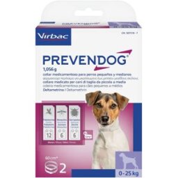 VIRBAC Prevendog 2 Collari Antiparassitari per Cani fino a 25KG 2 COLLARI