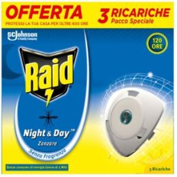 Raid Night & Day Zanzare Ricarica Tripla, 3 Ricariche, Senza Fragranza