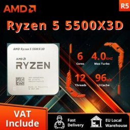 AMD Processore Ryzen 5 5500X3D AM4 3D V-Cache CPU 6C/12T 4.0GHz 96MB L3 Componente per Computer Desktop Senza Ventola