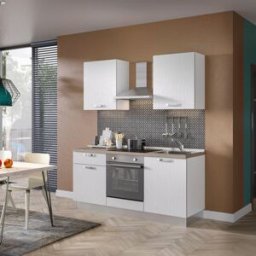 Leroy Merlin Cucina montata Dora bianco spatolato, lavello reversibile, L 180 cm, completa di: cappa a camino, piano cottura a induzione, forno
