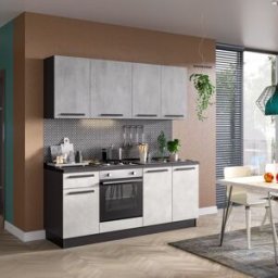 Leroy Merlin Cucina montata Dora bianco e grigio chiaro, lavello a sinistra, L 195 cm, completa di: cappa a incasso, piano cottura a gas e forno