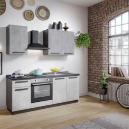 Leroy Merlin Cucina montata Dora bianco e grigio chiaro, lavello a destra, L.195 cm, completa di: cappa a camino, piano cottura a induzione e forno