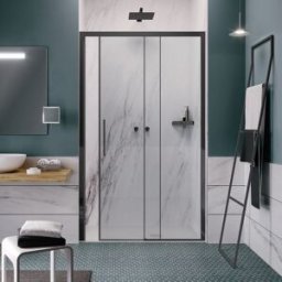 Leroy Merlin Porta doccia L 137-141 cm x H 196.5 cm per nicchia in vetro trasparente SP. 6 mm, profilo nero, serie Record