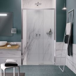Leroy Merlin Porta doccia L 117-121 cm x H 196.5 cm per nicchia in vetro trasparente SP. 6 mm, profilo cromo, serie Record