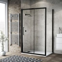 Leroy Merlin Porta doccia scorrevole L 117-120 cm x H 195 cm per nicchia in vetro trasparente SP. 6 mm, profilo nero, serie Record