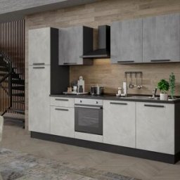 Leroy Merlin Cucina montata Dora bianco e grigio chiaro, lavello a destra, L.300 cm, completa di: cappa a camino, piano cottura a induzione, forno e frigorifero