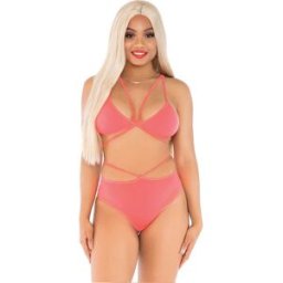 LEG AVENUE SETS Lingerie Sexy Set Reggiseno e Slip Leg Avenue — Corallo