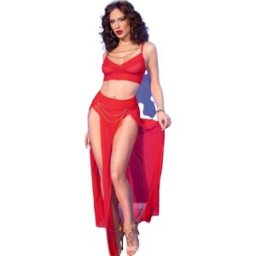 CHILIROSE SETS Lingerie Sexy Set Top e Gonna Chilirose CR4850 — Tulle Rosso, L