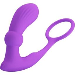PRETTY LOVE BOTTOM Anello Fallico Vibrante con Plug Anale Pretty Love Warren — Viola