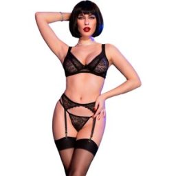 CHILIROSE SETS Set Lingerie Sexy 4 Pezzi Chilirose CR 4692 — Nero, S
