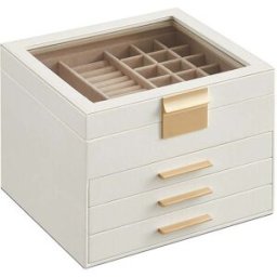SONGMICS Portagioie con Coperchio 4 Ripiani 3 Cassetti Ideale Regalo Bianco Nuvola e Oro