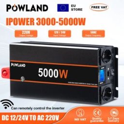 POWLAND Inverter di Potenza per Auto 3000W 4000W 5000W 8000W da DC 12V/24V a AC 220V con Presa EU, Accessori Auto per Telefoni e Laptop, Senza IVA