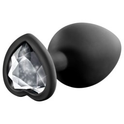 Temptasia M - plug anale cuore con pietra argento - misura media nera