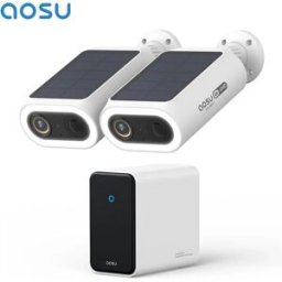 AOSU Sistema di Telecamere Solari 4K, Kit 2 Telecamere Wireless per Esterni con Riconoscimento Facciale AI e Rilevamento Umano, Sistema di Sicurezza Domestica HomeCortex