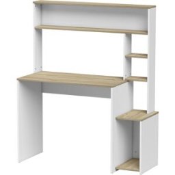 Homcom Scrivania per computer con ripiani, supporto monitor e CPU, 114x45x138 cm, bianco e legno Aosom Italy