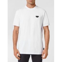 Philipp Plein T-shirt in cotone con patch logo applicato sul petto Bianco Taglia 3XL