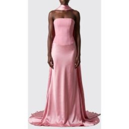 Solace London Abito da sera lungo in raso con corpetto a corsetto e strascico Rosa Taglia 6