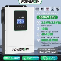 Powgrow Inverter Solare Ibrido 3600W 24V 5000VA con Batteria 40V-500V, Onda Sinusoidale Pura 220VAC, Regolatore di Carica Solare MPPT 100A e BMS