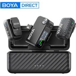 BOYA MIC 2 Microfono lavalier wireless da bavero per dispositivi iPhone 15/16 Type-C Videocamera Android Registrazione video Vlog Streaming