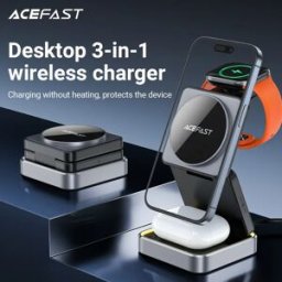 ACEFAST Supporto di ricarica wireless magnetico wireless in lega di alluminio da 15 W per iPhone 16/15/14 Dock station di ricarica pieghevole 3 in 1