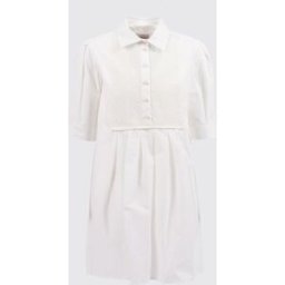 Moncler Abito chemisier in cotone con inserti in Sangallo Bianco Taglia 14