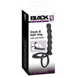 Black Velvets - anello pene e testicoli con plug anale - silicone nero