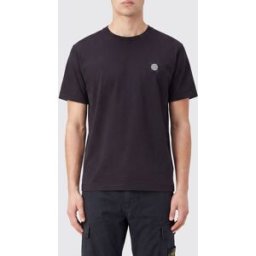 Stone Island T-shirt in cotone con patch logo Compass sul petto Nero Taglia M