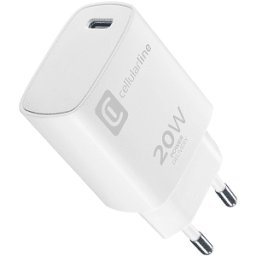 Cellular Line Caricabatterie Caricatore USB-C Charger 20W per iPhone, Bianco