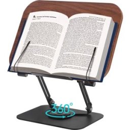 NONE Supporto per libri per la lettura Supporto per libri regolabile con 360 ° Clip per pagine elastiche con base rotante Supporto per riser da tavolo pieghevole Brown
