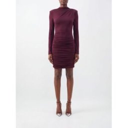 Rotate Mini abito a tubino in jersey drappeggiato con spalle imbottite Bordeaux Taglia 34